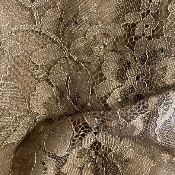 NWT La Femme Portrait Neck Embellished Lace Trumpet Evening Gown in Coco… - Picture 3 of 3